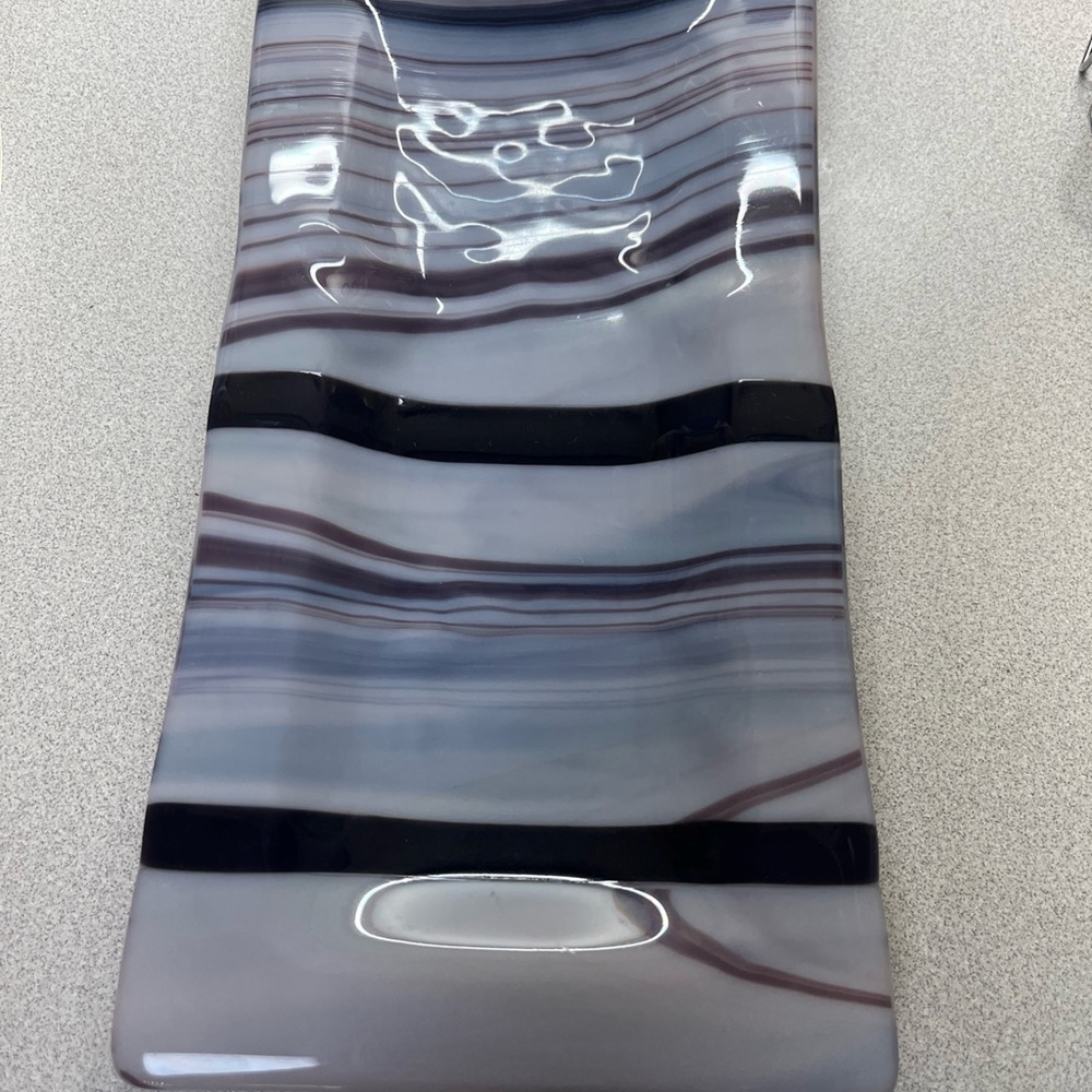 Fused Rectangular Art Glass Serving Platter Striped Glass Decorative Tray